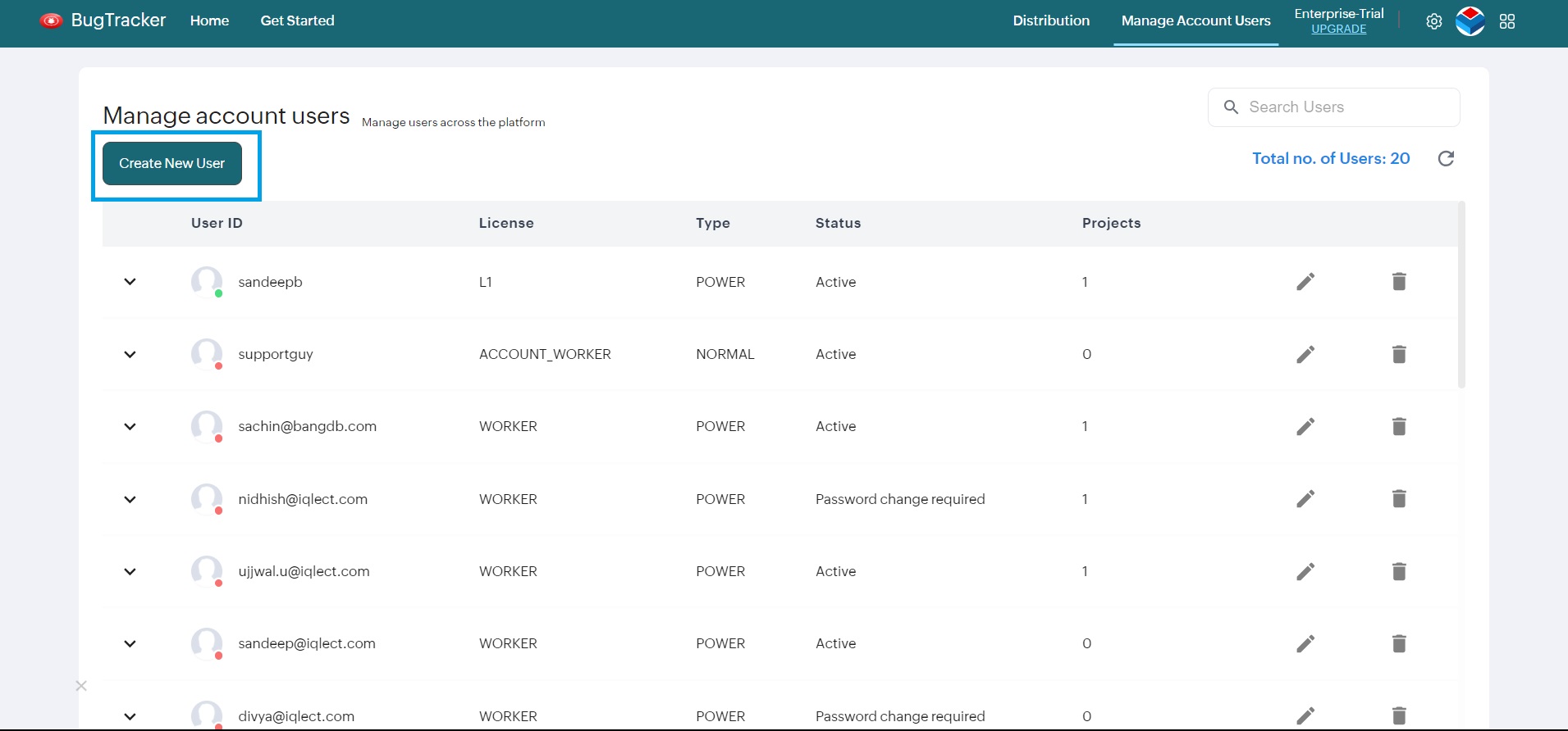 Go to manage account users - BangDB BugTracker