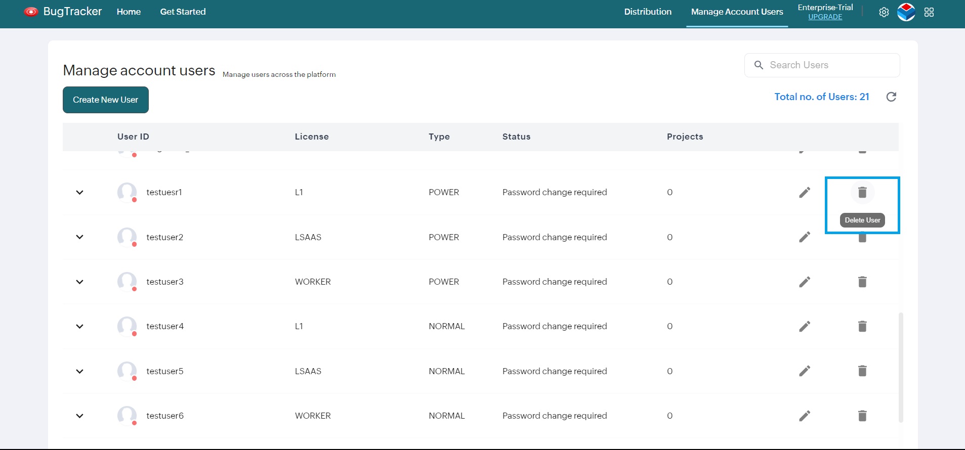 Go to manage account users - BangDB BugTracker