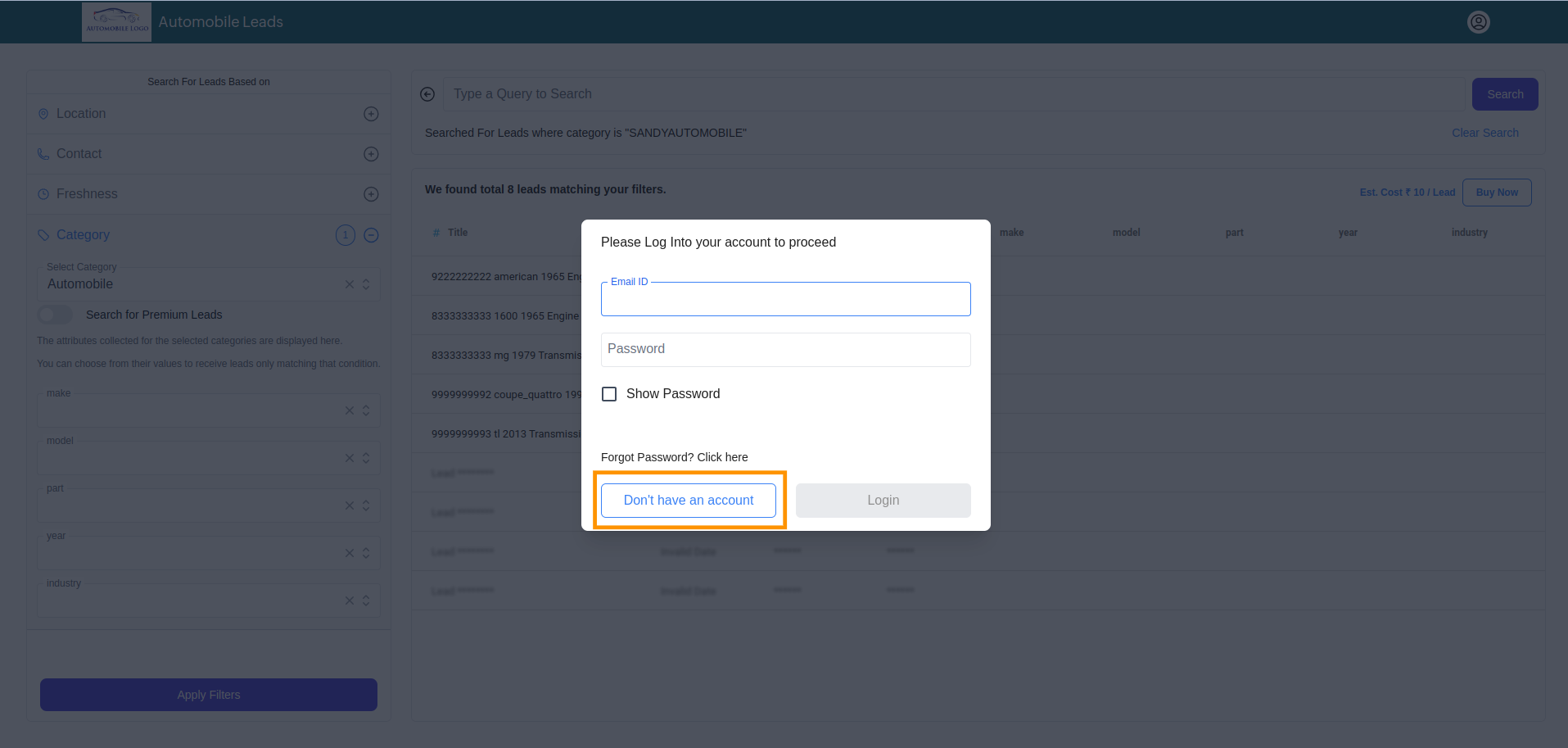 Create Account Option